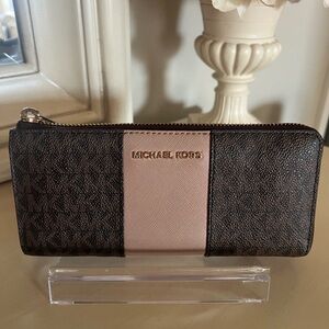 Michael Kors Signature Monogram Brown and Pink Wallet